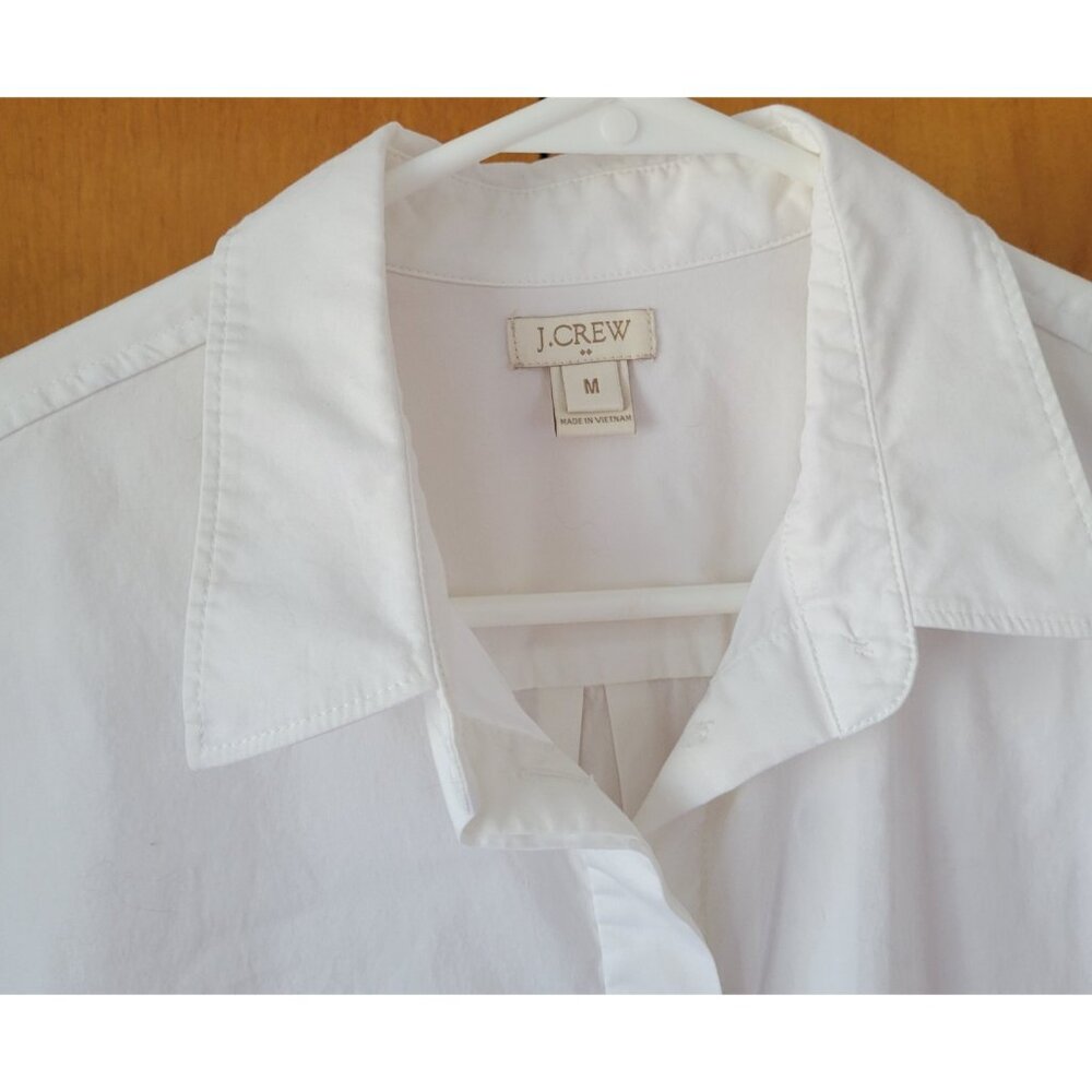 J. Crew Dress Cover Up White Long Sleeves Med. button up casual crisp beach EUC - Picture 6 of 13